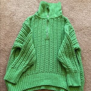 aerie Bright Green Cable-Knit Half-Zip Turtleneck Sweater